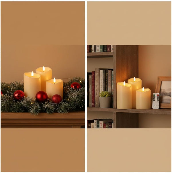 ANGELLOONG Battery Operated Candles with Remote, Real Wax Flickering Flameless Candles with Timer, Set of 3 Electric LED Candles for Valentines