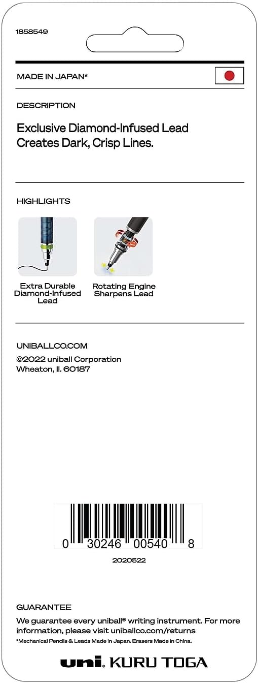 Uni-Ball Kuru Toga Mechanical Pencil with 0.7 Mm Lead Refills & Pencil Erasers, HB #2