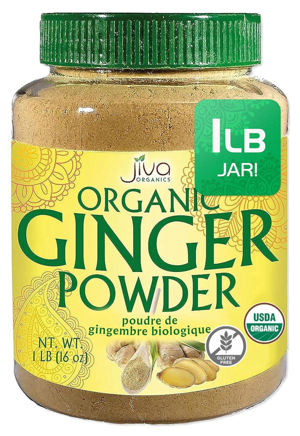 Jiva Organics Organic Ginger Root Powder 1 LB Jar - Gluten Free, Non-Gmo - for Cooking, Baking, Tea & More - Bulk Ginger Ground Dry