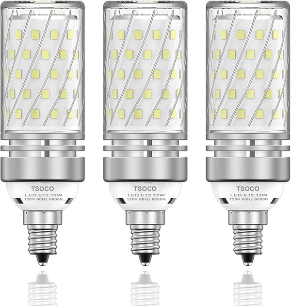 TSOCO E12 LED Bulbs,12W LED Chandelier Light Bulbs,100 Watt Equivalent,6000K Daylight White,1200Lm,Non-Dimmable Ceiling Fan Light Bulbs,Pack of 3