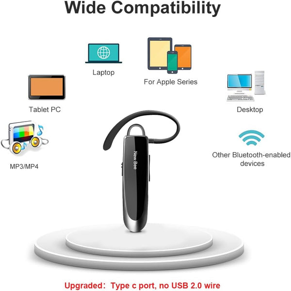 New Bee Bluetooth Earpiece V5.0 Wireless Handsfree Headset with Microphone 24 Hrs Driving Headset 60 Days Standby Time for Iphone Android Samsung