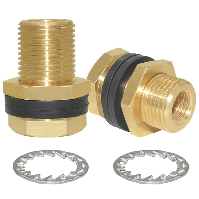 Joywayus Brass Full Thread Lengthened Bulkhead Fitting 1/4"NPT Female X 1/2" Male Bulk Head Pipe Fitting Bulkhead Tank F