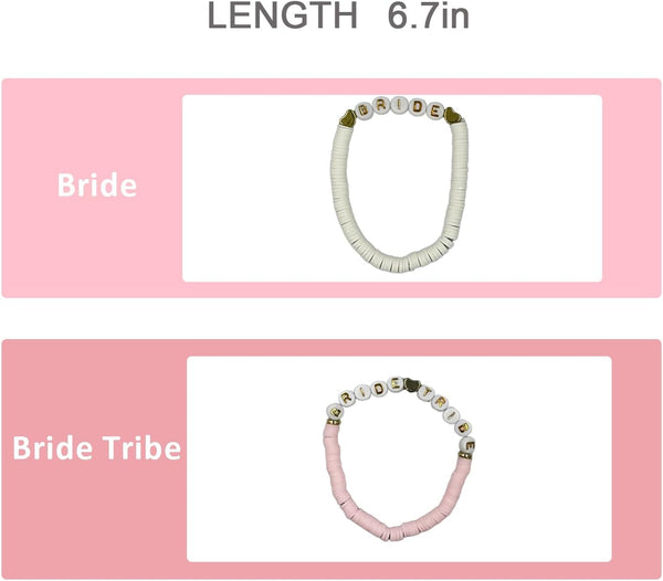 Bachelorette Party Favors, Wedding Gifts, 8 Pcs 6.7 inch Pink Bride Tribe Bead Bracelet Preppy Bracelet Stretch for Adults Women Bridal Shower