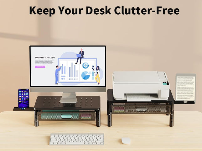 Zimilar Monitor Stand Riser with Metal Mesh Drawer, Height Adjustable with Phone Holder for Computer, Laptop, Printer, N