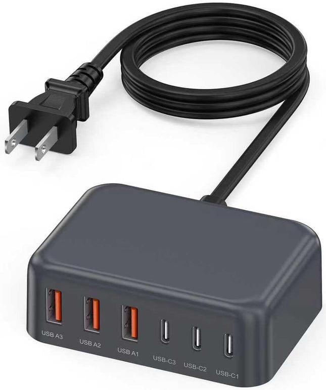 USB C Charger Block, 100W Gan 6 Port PD USB C QC USB a Wall Charger Adapter Plug Cube, Super Fast Type C Charging Statio