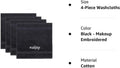 Chakir Turkish Linens | Hotel & Spa Quality 100% Cotton Premium Turkish Towels | Soft & Absorbent (4-Piece Washcloths, Black - Makeup Embroidered)