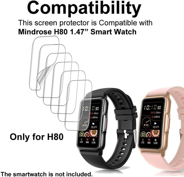 Screen Protector Compatible with Bestinn 1.47" and Mindrose H80 1.47â Smartwatch, Soft TPU, 6 Pieces, Bubble Self-Healing