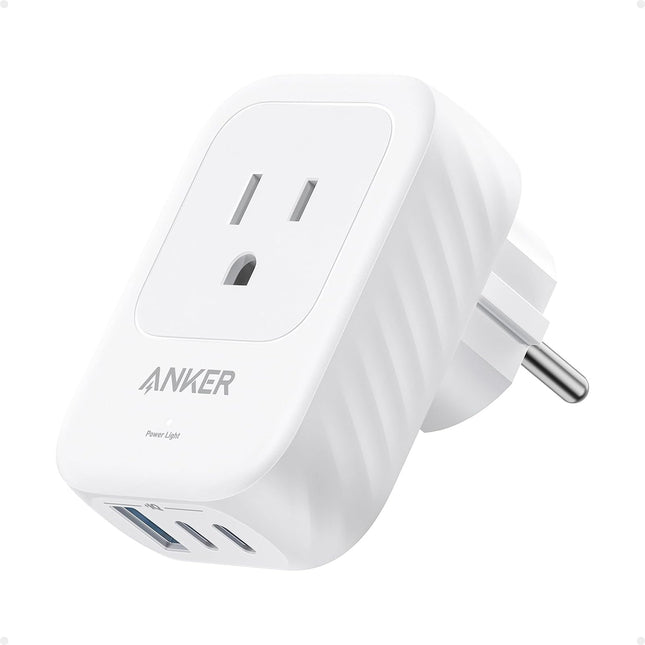 Anker European Travel Plug Adapter, 15W USB-C & 2 AC Outlets, Fits Type E/F Sockets, Compact for Iphone, Ipad & More (No