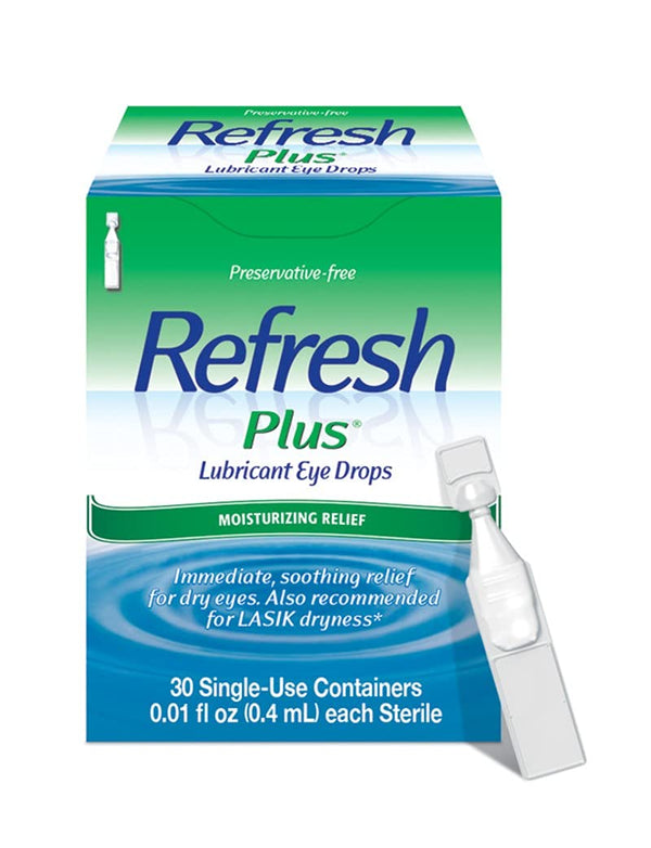 Refresh Plus Lubricant Eye Drops, Preservative Free, Single Use Containers, 30 Count 30 Count (Pack of 1)