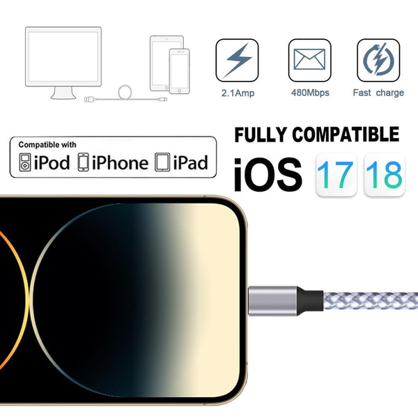 TAKAGI for Iphone Charger, [Mfi Certified] Lightning Cable 3PACK 6FT Nylon Braided USB Charging Cable High Speed Transfer Cord Compatible with