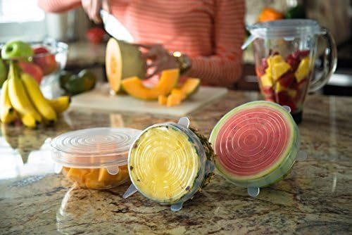 Modfamily Silicone Stretch Lids (7 Pack, Includes Exclusive XL Size), Reusable, Durable & Expandable to Fit Many Container Sizes & Shapes.