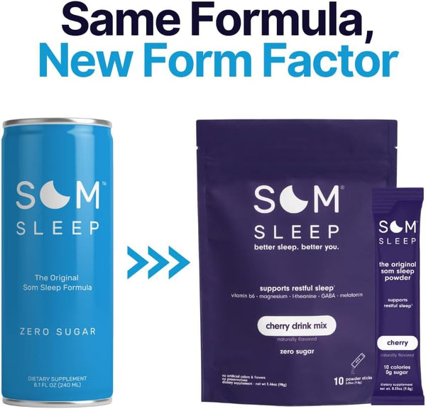 Som Sleep, Restful Sleep Powder Drink Mix W/Melatonin, Magnesium, Vitamin B6, L-Theanine & GABA â Vegan, Zero Sugar, Keto Friendly â Cherry,