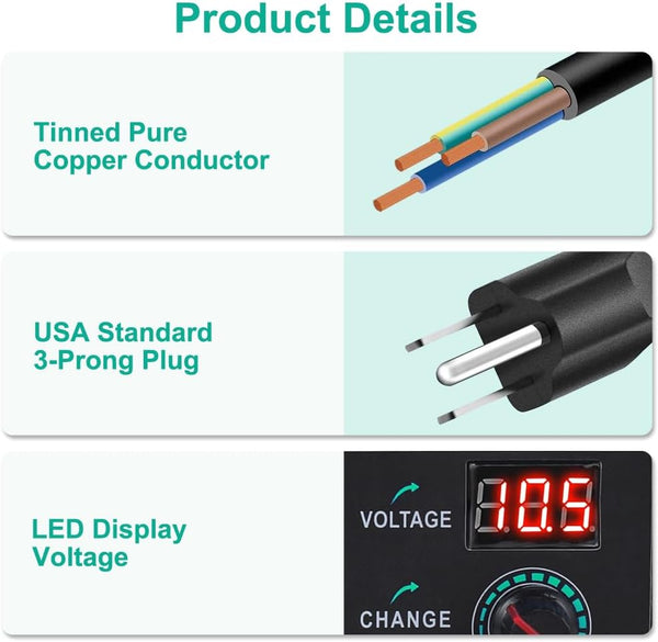 Universal Power Supply 3V~24V 3A 72W Adjustable Variable 3V 5V 9V 12V 18V 20V 24V AC/DC Adapter Charger, 100V-240V AC to DC Converter with 14