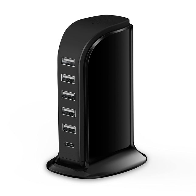 Charger Block 6 in 1 Upoy, 40W USB C Charger 3A, Charging Hub with 5 USB Ports(Shared 6A) for Multiple Electronics, USB 