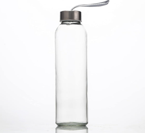 Suresave Glass Water Bottles with Stainless Steel Lids and Sleeves | 18 Oz Reusable Glass Bottles with Carrying Loop for Eco-Friendly Travel