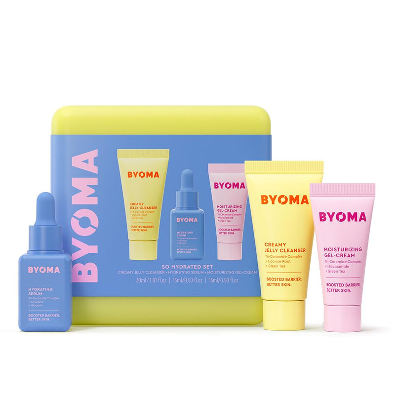 BYOMA so Hydrating Set - Barrier Repair Skincare Set - Creamy Jelly Cleanser, Hydrating Face Serum & Ceramide Face Moisturizer for Dry Skin - anti