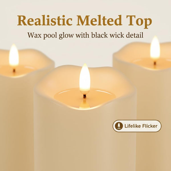 ANGELLOONG Battery Operated Candles with Remote, Real Wax Flickering Flameless Candles with Timer, Set of 3 Electric LED Candles for Valentines