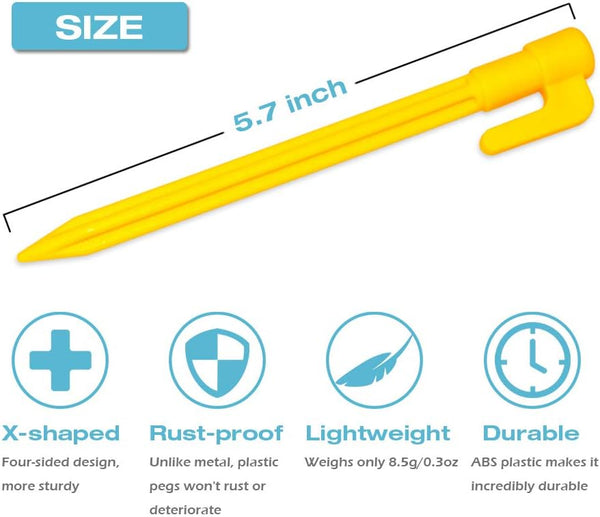 60 Pack Plastic Tent Pegs Garden Landscape Stakes 5.7 Inch for Anchoring Garden Netting, Camping Tents, Rain Tarps and Landscape Fabric Lawn