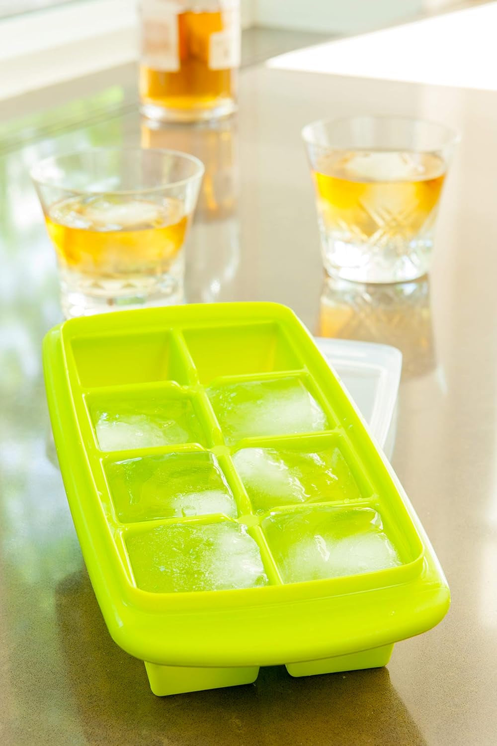 Joie Extra Large Ice Cube Tray, Covered and Stackable, No-Spill Removable Lid, Pop Open Door for Easy Refills, Keeps Ice Fresh, Freezer Durable, Dishwasher Safe, Colors May Vary