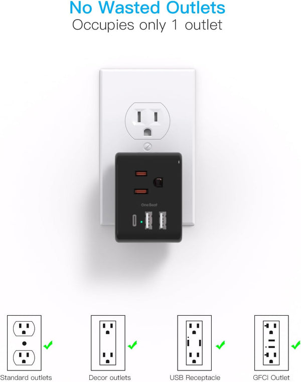 Multi Plug Outlet Extender, Power Strip Non Surge Protector Electric Outlet Splitter with 3 USB Wall Charger (1 USB C), Multiple Outlet Expander