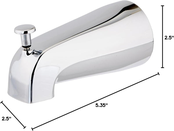 EZ-FLO 5 Inch Zinc Bath Tub Diverter Spout, 1/2 Inch IPS Pipe, Chrome, 15083