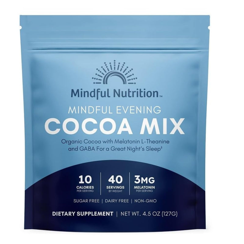 Mindful Evening Sugar Free Cocoa Mix Natural Sleep Aid, 40 Servings, Melatonin 3Mg, L-Theanine, GABA Supplements, Natural Calm Sleep Support
