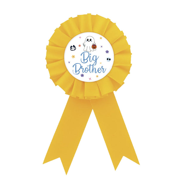 Halloween Big Brother Tinplate Badge Pin, Halloween Brother to Be Button Pin, Little Boo Birthday Boy Pin, Yellow Rosette Ghost Badge Pin for Boy,