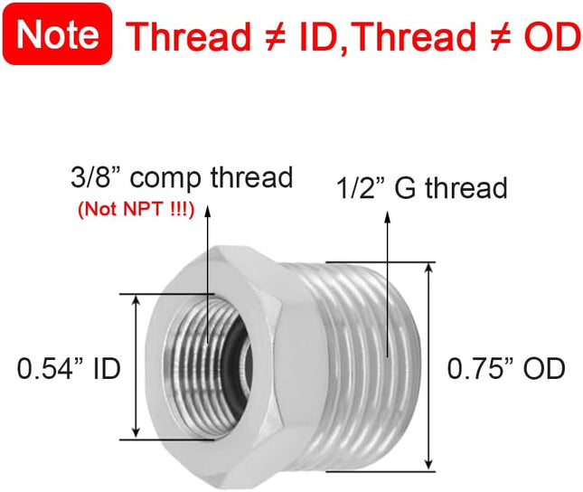 Joywayus 1/2 G Male to 3/8 Compression Female Thread Bushing Pipe Fitting, Nickel Plated Brass Reducer Faucet Connector 