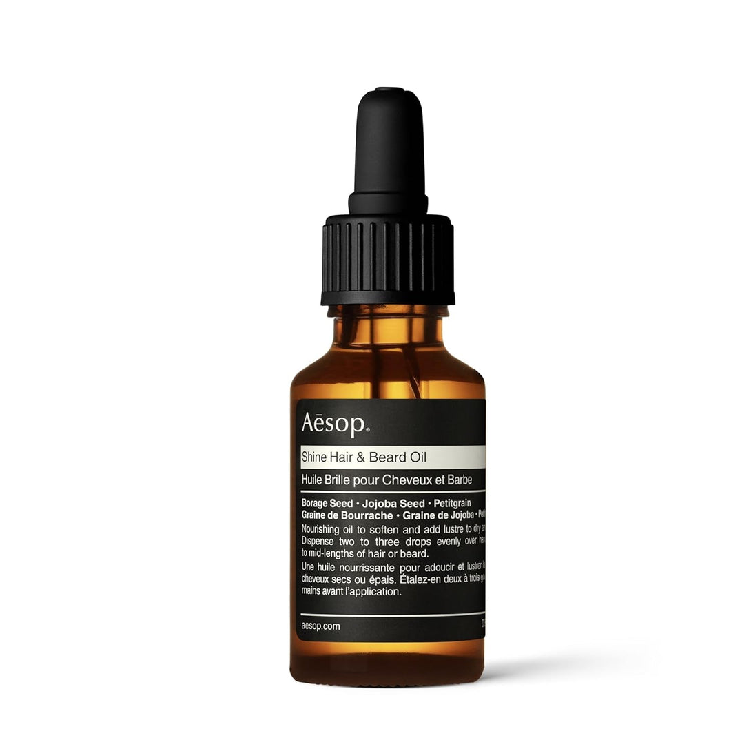 Aesop Shine Hair and Beard Oil | Moisture-Rich, Silicone-Free Oil for Full Beards and Hair | Softens Coarse Texture | No Greasy Buildup | Green Citrus Scent | 0.8 Oz / 25 Ml