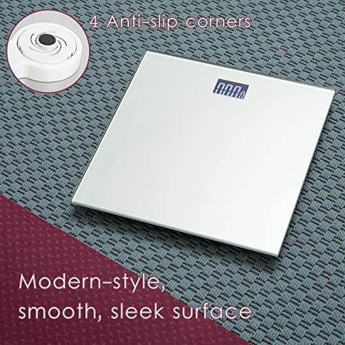 Moss & Stone Silver Digital Bathroom Scale for Body Weight, Smart Step-On Technology, Backlit LCD Display, High Accuracy Weight Scale 400lb/180kg,
