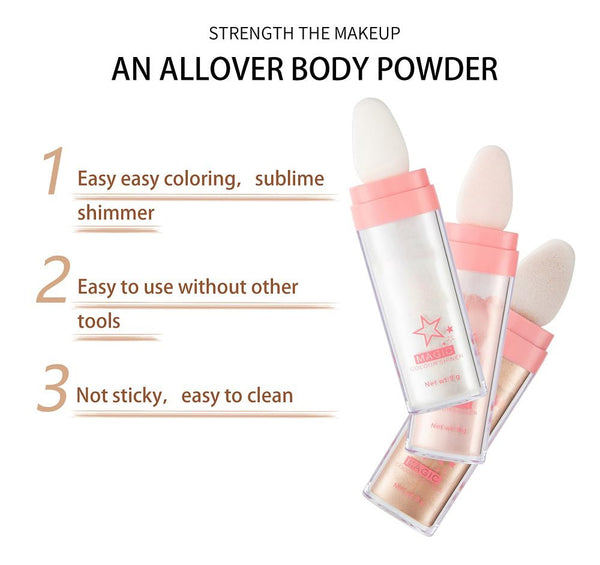 Glitter Powder Highlighter Makeup, Body Brightens the Natural Three-Dimensional Face Blusher Patting Powder Highlighter. (01# White Moonbeam)