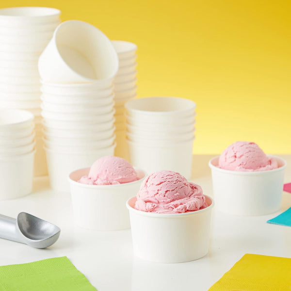Juvale 100 Pack Disposable Paper Ice Cream Cups, Dessert Bowls for Sundae Bar, Frozen Yogurt (White, 8 Oz) - Ice Cream Sundae Bar Supplies