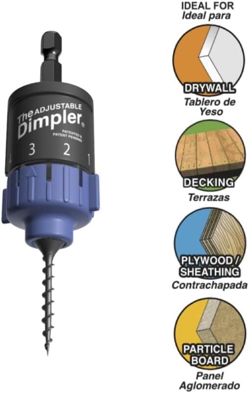 Adjustable DIMPLER ® - Drywall Bit & Screw Gun Attachment, Converts Drill into Drywall Screw Gun or Deck Screwdriver, Magnetic Bit Holder for