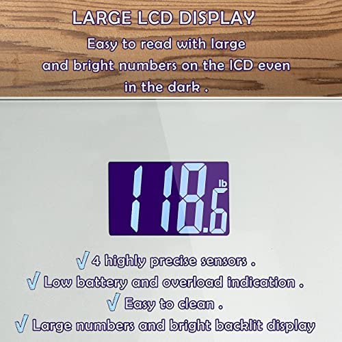 Moss & Stone Silver Digital Bathroom Scale for Body Weight, Smart Step-On Technology, Backlit LCD Display, High Accuracy Weight Scale 400lb/180kg,