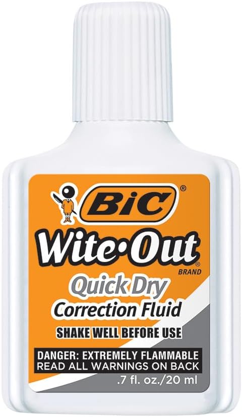 BIC Wite-Out Quick Dry Correction Fluid, 20Ml, White, Goes on Easy with a Reduced Dry Time, 1-Count Pack