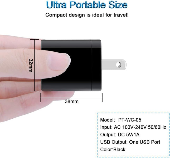 Wall Charger Cube,1A/5V Single Port USB Plug 3 Pack Travel Black Charging Block Box Adapter Compatible Phone,Samsung Gal