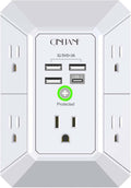 Wall Charger, Surge Protector, QINLIANF 5 Outlet Extender with 4 USB Charging Ports (4.8A Total) 3-Sided 1680J Power Strip Multi Plug Adapter