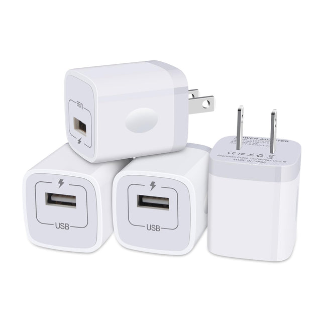 Iphone Charger Block, Plug in Phone Charger, Sicodo 4Pack Single Port USB Wall Charge Fast Charging Adapter Cube Box for