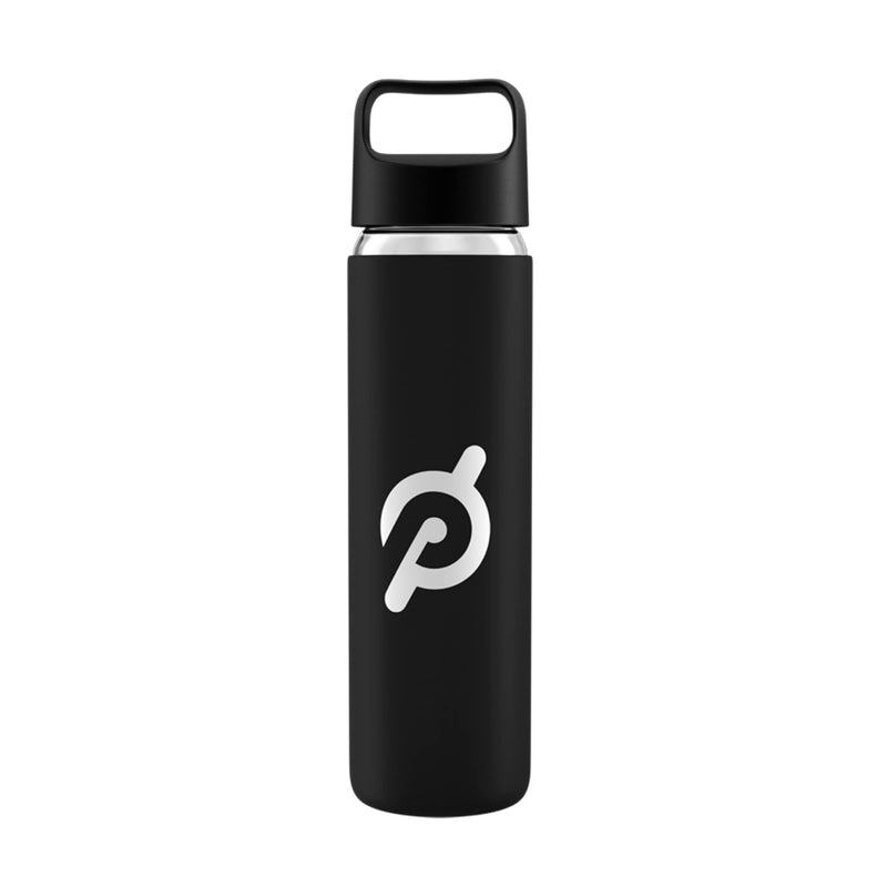 Peloton Glass Water Bottle | 16 Oz. Bottle with Non-Slip Silicone Sleeve, Easy-Screw Top Opening, and Travel-Friendly Handle, Black