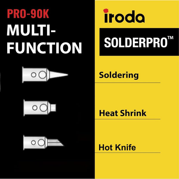 IRODA SOLDERPRO 90K Butane Soldering Iron Kit â 9 Piece Kit 3-In-1 Heat Tool (25â80W) Self-Igniting, Adjustable Flame, 17S Heat-Up, 53-Min