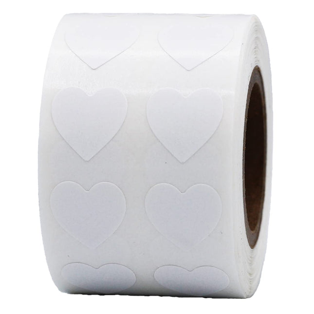 White Heart Semi-Gloss Stickers in 1/2" Inch, 1000 Adhesive Labels on a roll, Arts and Crafts, Envelope Seals, Valentine