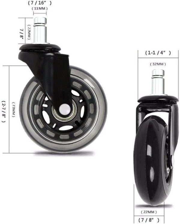 Office Chair Caster Wheels Set of 5 Heavy Duty & Safe for All Floors Including Hardwood 3" Rubber Replacement for Desk Floor Mats