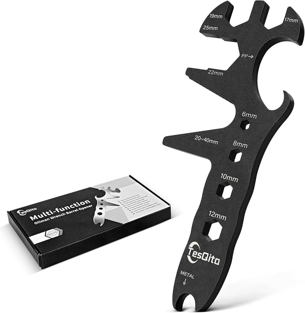 Multifunction Combination Wrench, Steel Black Maintenance Tools with Open Gearwrench and Bucket Opener, 6,8,10,12,17,19,22-40Mm Wrench for Nut