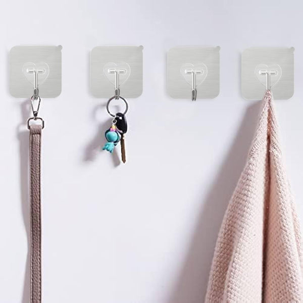 DGYB 20 Pcs Silver Adhesive Hooks for Hanging 22Lb Self Adhesive Wall Hooks Heavy Duty Waterproof Sticky Hook for Shower Home Bathroom Kitchen Office