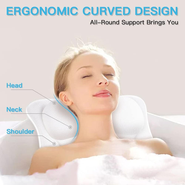 Bath Pillow for Tub Bathtub Pillow for Head and Neck 4D Air Mesh Spa Bath Tub Pillow Headrest with Non-Slip 6 Strong Suction Cups Luxury Bathtub