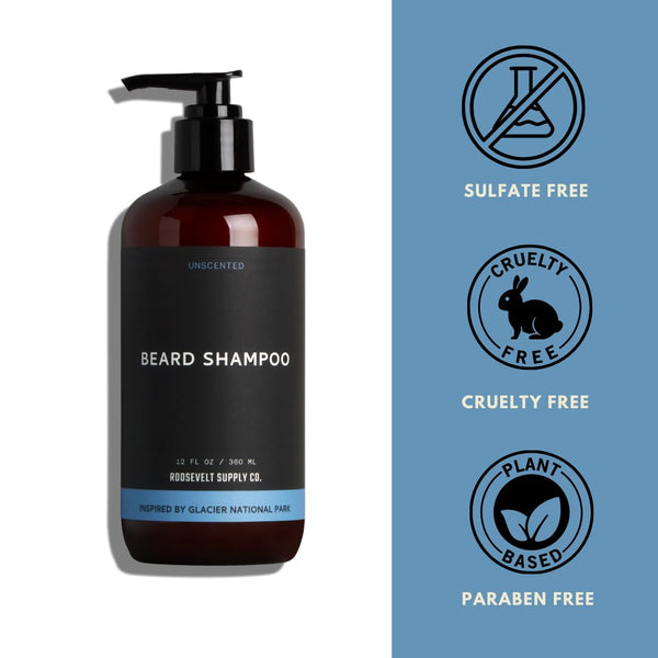 Unscented Beard Shampoo, Sulfate-Free, 12 Fl Oz, Glacier National Park Inspired