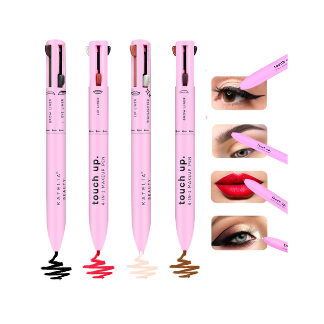 4 in 1 Makeup Pen - Refillable Makeup Pen for Easy Travel - Portable Makeup Set with Colored Eyeliner, Brow & Lip Liner 