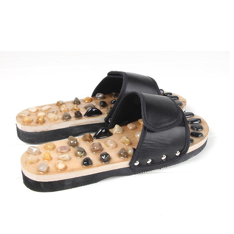 Reflexology Foot Massager Slipper Acupuncture Massage Sandals with Natural Stones Acupoint Massage Shiatsu for Foot Pain Relief Suit for Men and