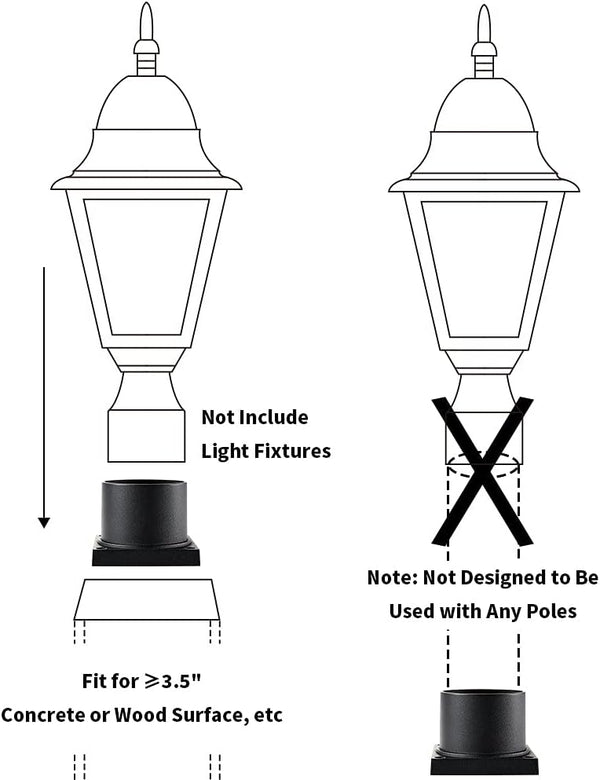 Pier Mount Adapter,Post Light Base for 3" Post Light Fixtures,Parts Kits Included, Matte Black