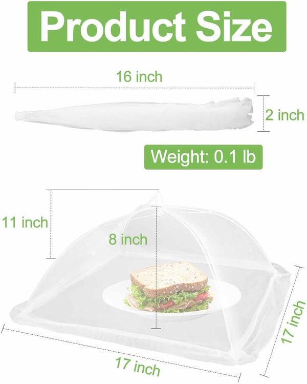 Large Food Cover,6 Pack Mesh Food Tent,17"X17",White Nylon Covers,Pop-Up Umbrella Screen Tents,Patio Net for Outdoor Camping, Picnics,